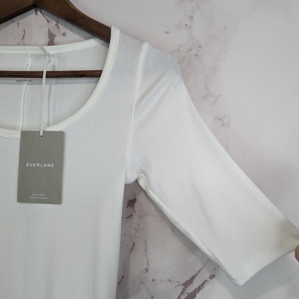 Everlane The Pima Micro Rib Scoop Neck Tee White Short Sleeve Top NEW - Picture 12 of 13